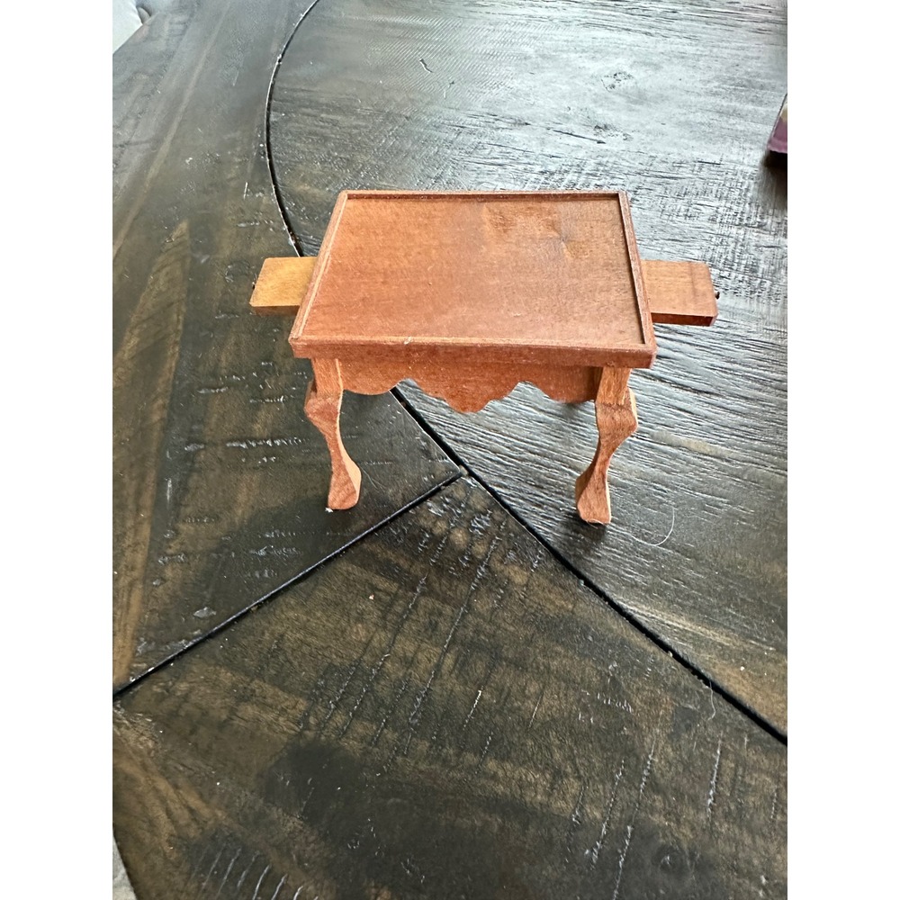 Vintage Vtg Dollhouse Miniature Wood Dining Table 1:12 SLIDE OUT Sides RARE‎